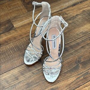 Steve Madden Satya Silver Ankle Strap Stiletto Heels size 6.5